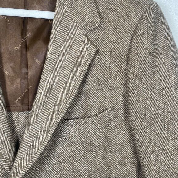 Vintage Pendleton Wool Blazer Jacket Brown Herringbone 100% Virgin Wool 1970s/80 - Picture 7 of 14